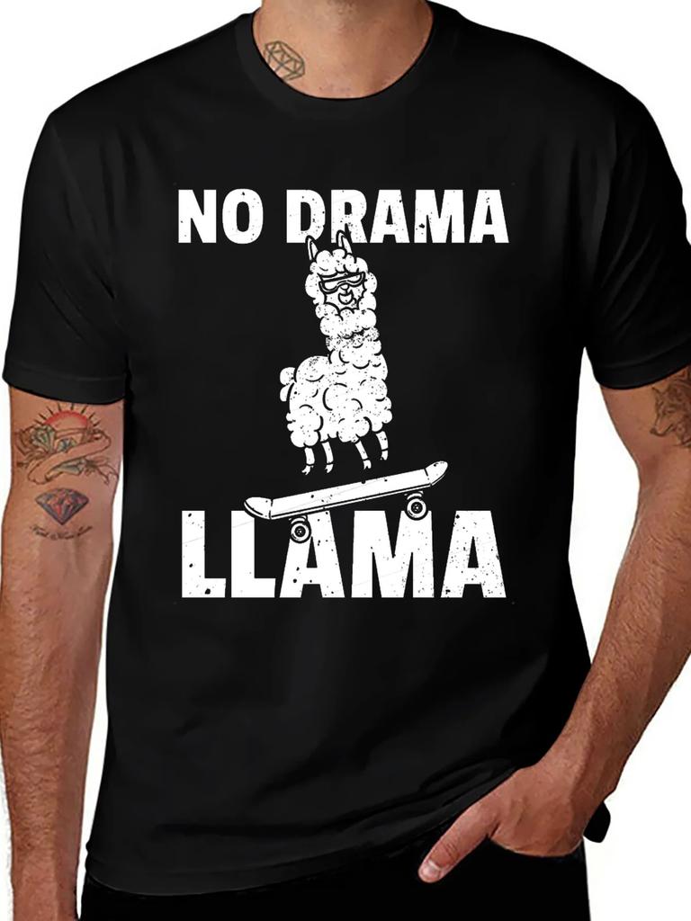 No Drama Llama Printing Men's T-Shirt Fashion Short Sleeve Cotton Tees Funny Tops Summer Sports T-shirt Men Oversize Clothing