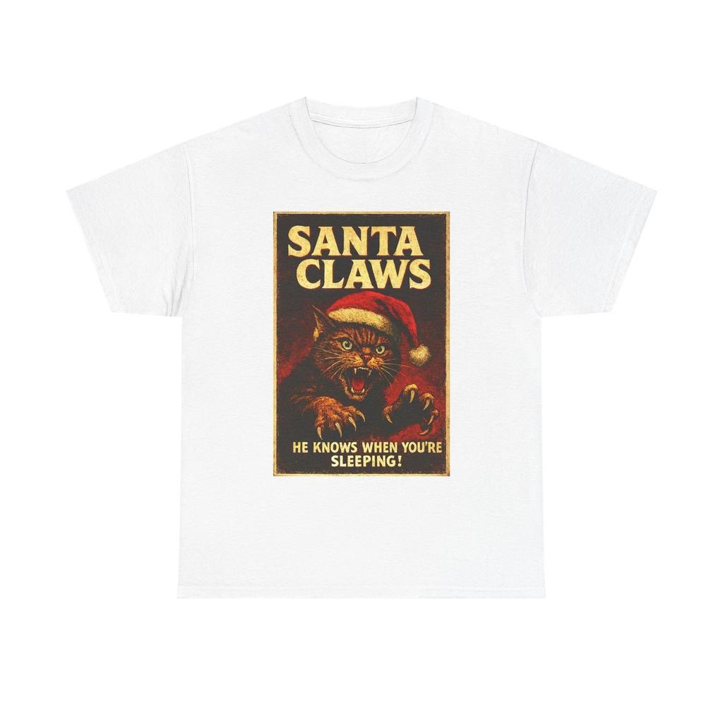 Santa Claws creepy cat poster T-Shirt | Christmas horror tee