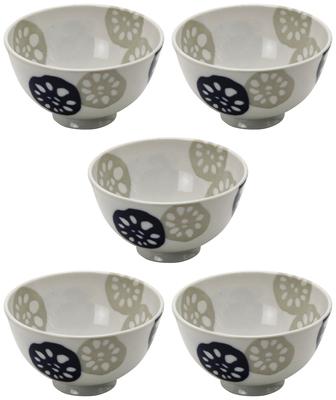 Набор из 5 легких мисок для риса Mino Ware Lotus Root Blue 148317(5)