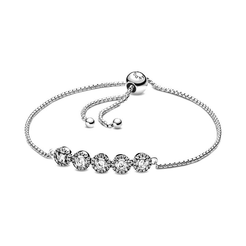 Pandora Shiny Round Slide 925 Silver Cubic Zirconia Bracelet Women's Silver 598510C01