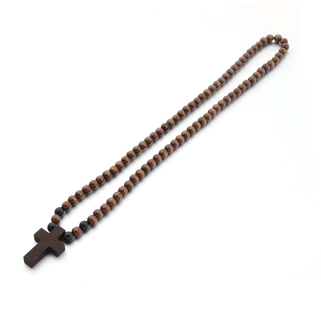 Vintage Cross Pendant Wood Beads Sweater Chains Necklace Bracelet for Unisex Women Men Wedding Jesus Jewerly Party Gifts