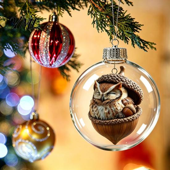 Creative Winter Holiday Gifts Glowing Christmas Story Ornament, Light?Up Mini Animals Hanging Ball Ornament with Warm 3D Scene Baubles LED
