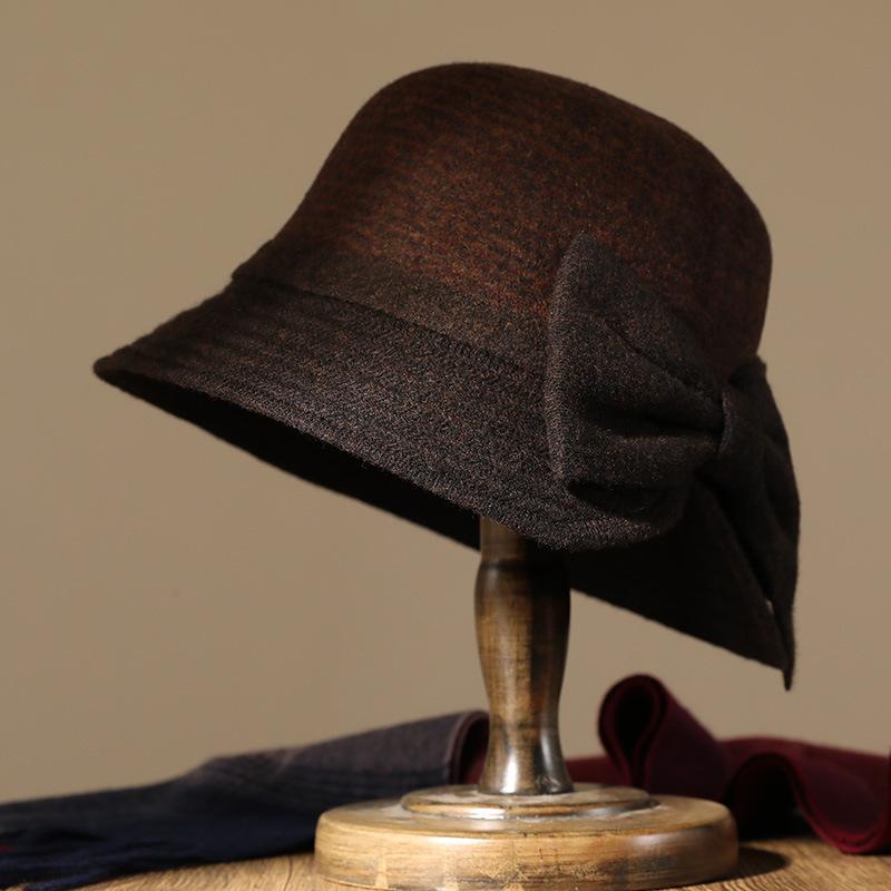 Шляпа женская осенне-зимняя элегантная шляпа-котелок с бантом для среднего возраста модная теплая шляпа-ведро универсальная шляпа-ведро