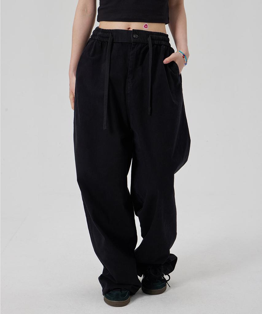 MAKEITTO Bio Washing Wide Cotton Spandex Pants_Black