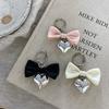 Pink Bowknot Key Chain Ins Style Silver Heart Phone Pendant Headphone Case Charm Bag Decor Car Key Ring