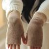 1 Pair Autumn Winter Short Arm Sleeves Half Finger Gloves For Women Solid Color Knitted Fingerless Gloves Hand Warmer Mittens