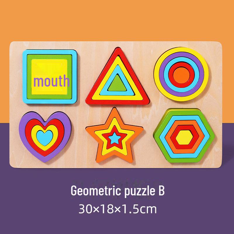 Деревянный пазл Монтессори: Игрушка для сопоставления геометрических фигур для детей 1-3 лет