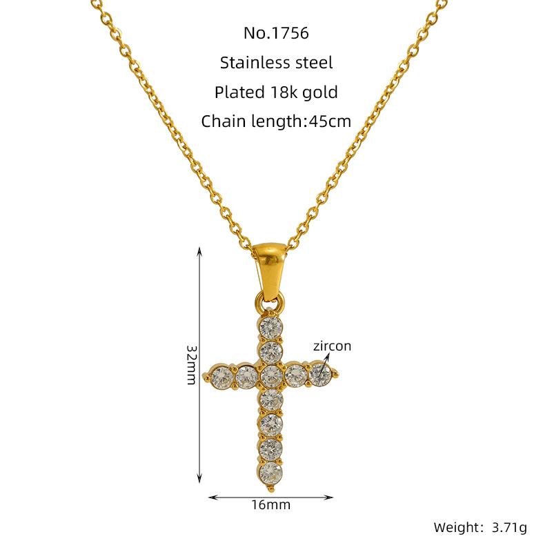 Hot sale new18K Gold stainless steel cross necklace with zirconia stones, a stylish and sophisticated pendant