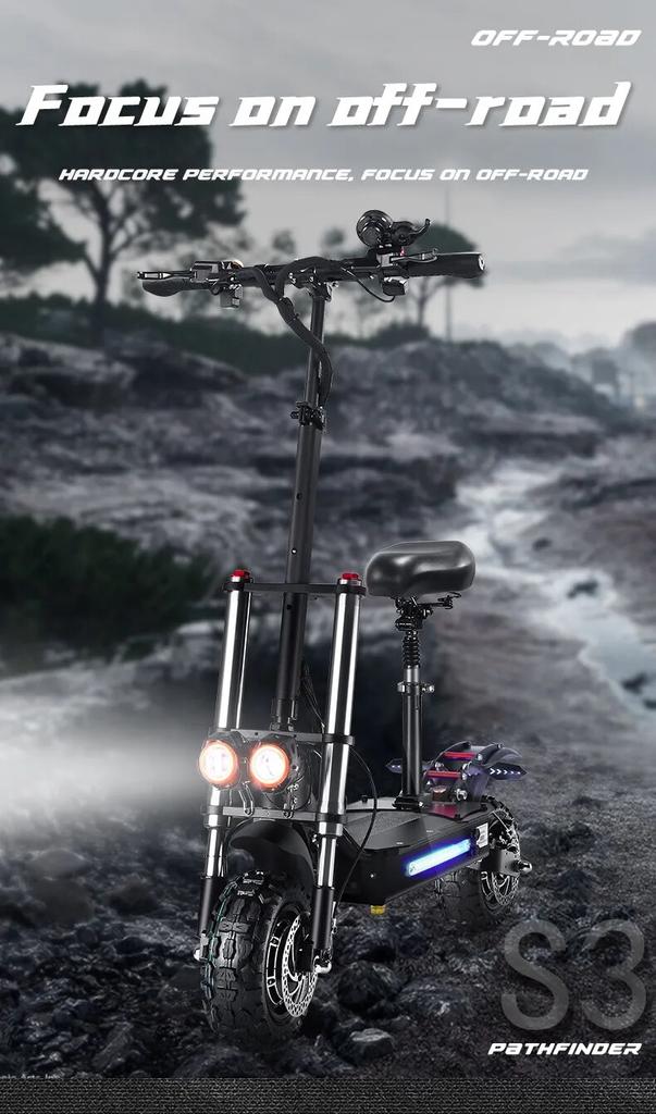 S3 Boyueda11inch 6000W Watt Off-road Tyre Electric Scooter 100km Range 60v Adult Twin Engine Electric Scooter Aluminium