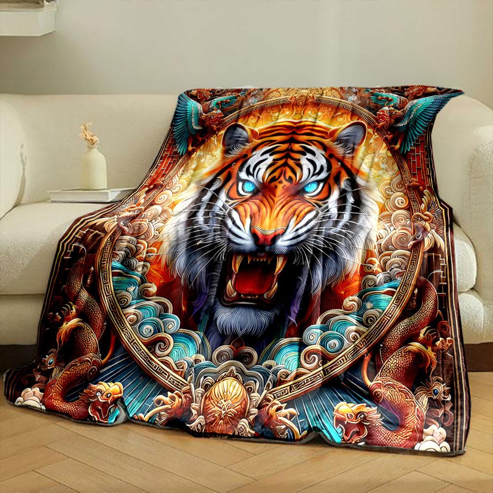 Fierce Tiger and Mythical Creatures print blanket soft and cozy perfect for the living room bed sofa or a nap,gift