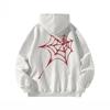 Men's Women's Loose Warm Winter Fashion Red Spider Web Back Printed Hooded Sweatshirt