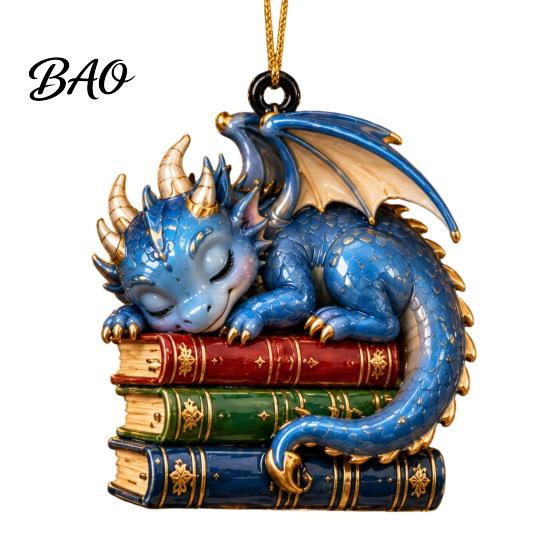Book Club Party Supplies Bookish Dragon Ornament, Fantasy Dragons Christmas Hanging Gift for Readers Decoration, Acrylic Gothic Pendant, Gifts Lovers