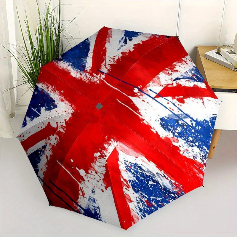 Зонт-трость с рисунком флага Union Jack - Милый мультяшный дизайн, Портативный складной зонт с прочным железным каркасом и 8 спицами для любого сезона