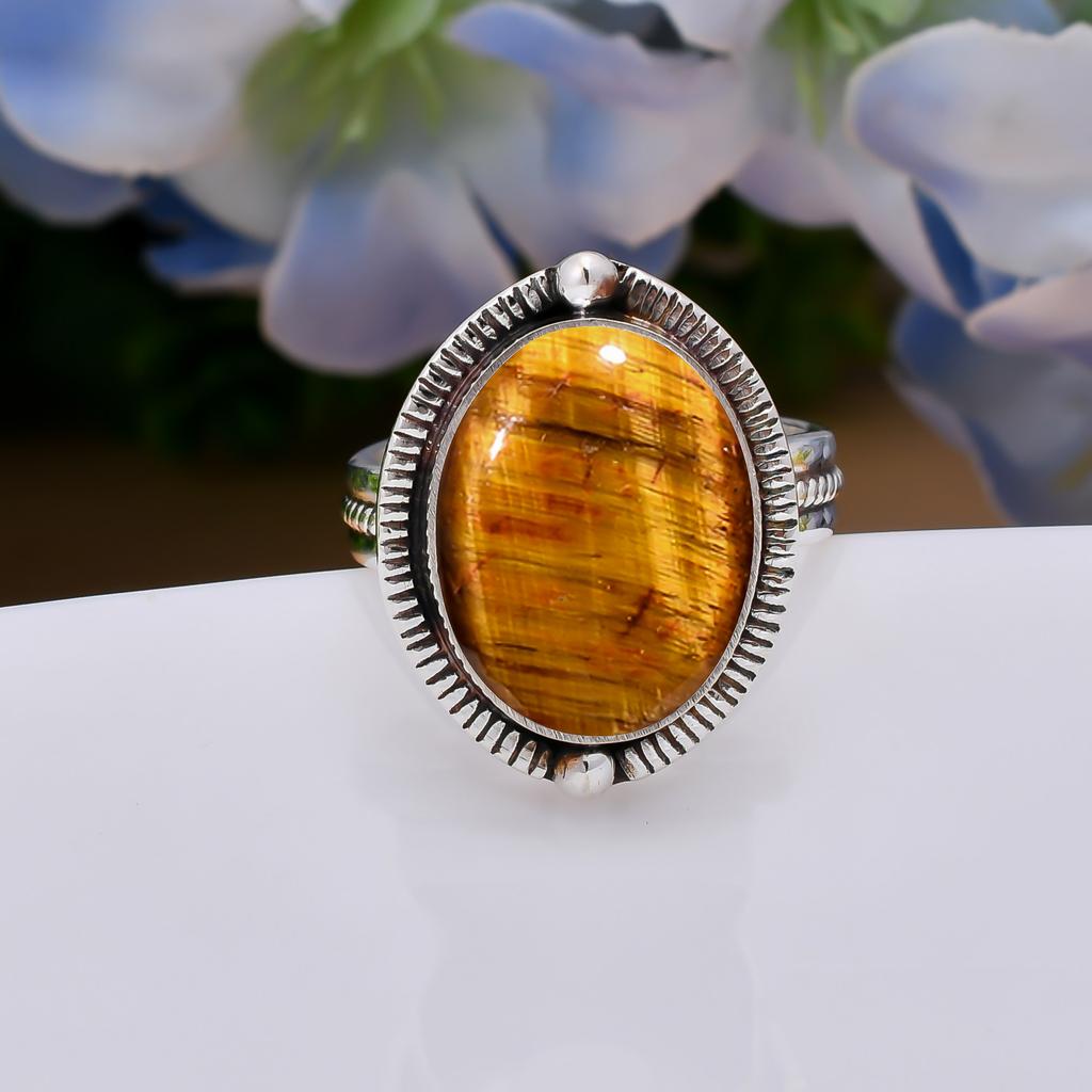 Yellow Tiger Eye - South Africa 925 Sterling Silver Ring V5081, Yellow Ring, Oval Ring, Valentin's Day Gift, Gift For Her, Birthday Gift, Handmade Jew