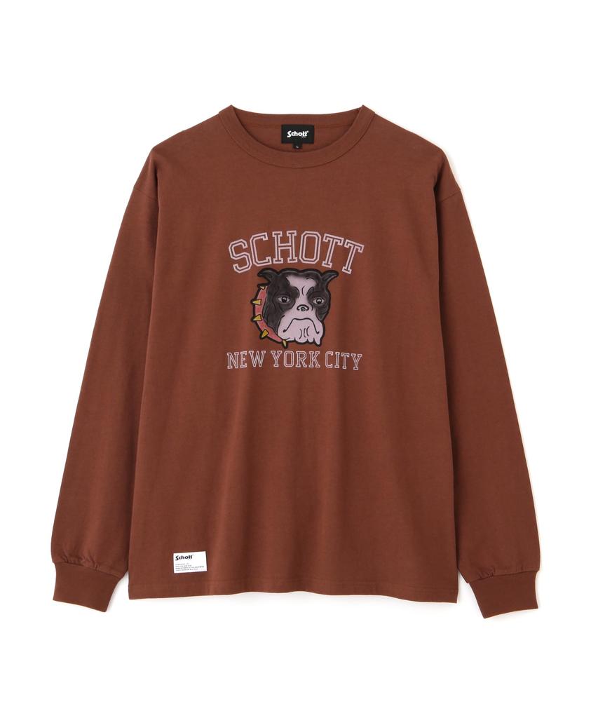 Мужская футболка с длинным рукавом Schott Color Flocky Bulldog, Размер XL, 050, Коричневый, 782-4230013