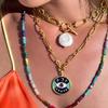 Fashion Necklace Pendant Stainless Steel Tarot Card Eyeball Square Round Small Fish Leaf Love Retro Personality Chain