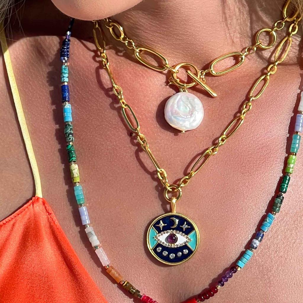 Fashion Necklace Pendant Stainless Steel Tarot Card Eyeball Square Round Small Fish Leaf Love Retro Personality Chain