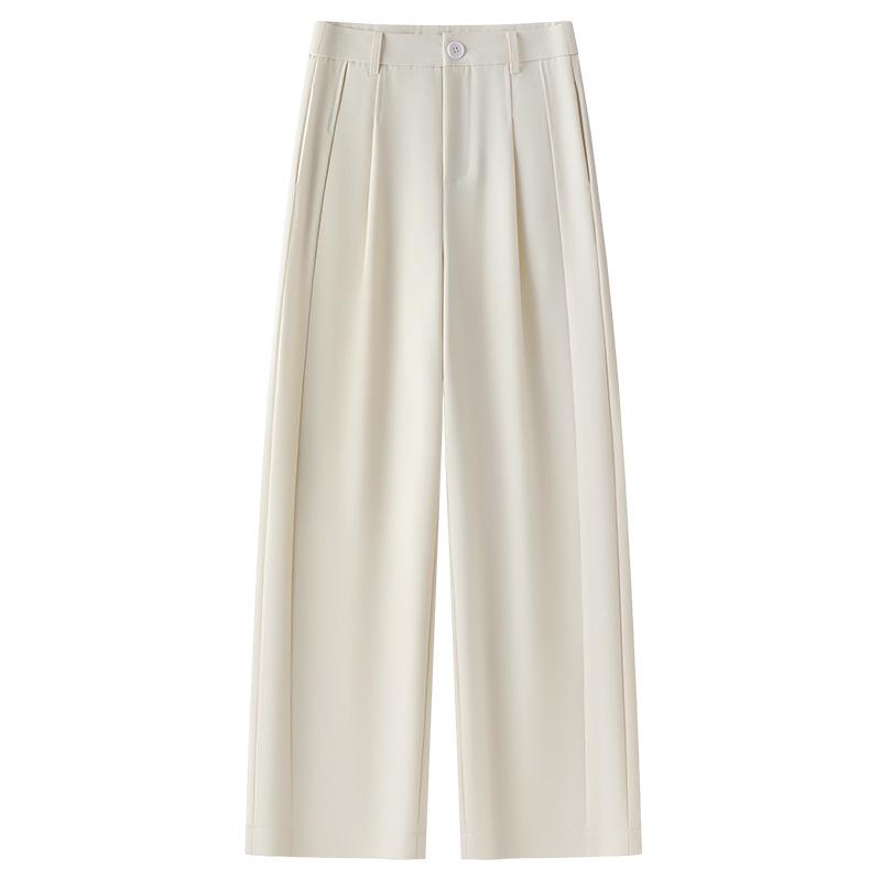 Женские серые брюки-костюм с высокой посадкой и широкими штанинами - Коллекция весна/лето 2025