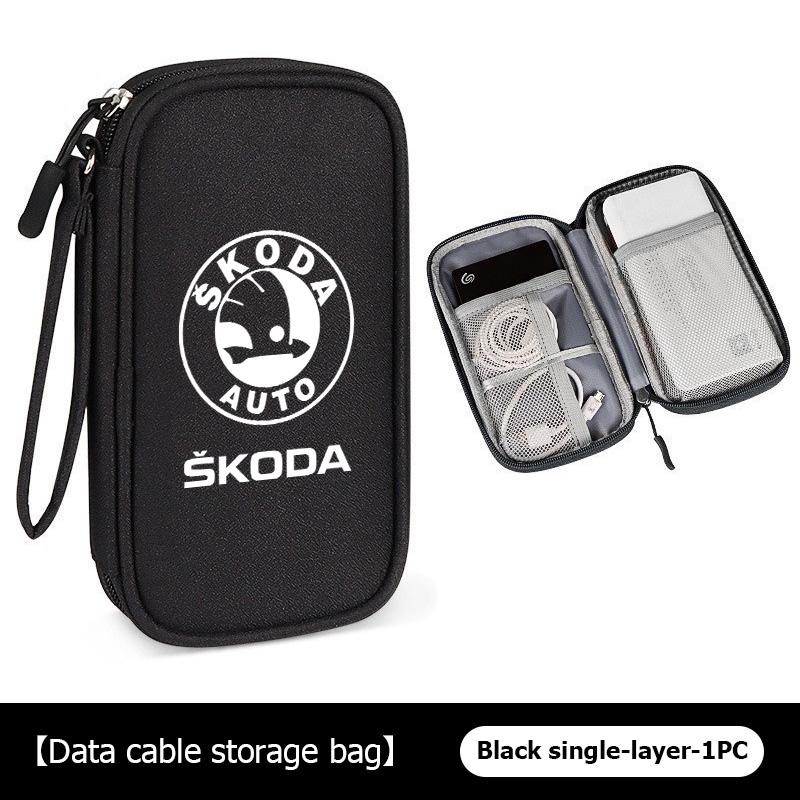 AAFO1 Oxford Cloth Car Styling Digital Data Line Box Travel Organizer Trunk Storage Bag For Skoda Fabia Kamiq Superb Scala Enyaq-iV