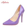 Модные Aphixta Новые 4,72-дюймовые Супер Высокие Туфли-лодочки из Лакированной Кожи Женские Разноцветные Официальные Туфли с Острым Носком Плюс Большой Размер 49 50