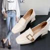 Shoes for Women 2024 Black Ladies Summer Footwear Moccasins Loafers with Medium Heels Square Toe Chic and Elegant Casual Popular