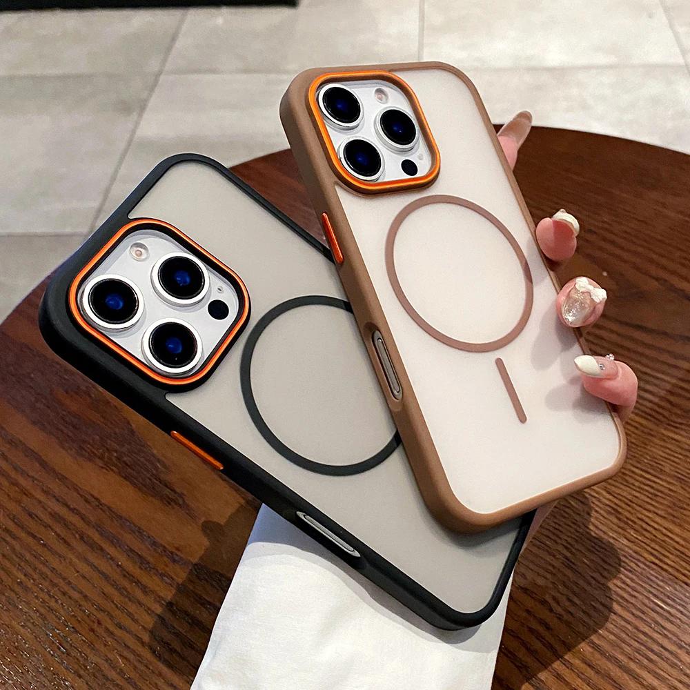 Роскошный простой чехол для телефона Magsafe для iPhone 16 15 14 Plus 13 12 11 Pro Max матовый хит цветной беспроводной зарядный жесткий бампер чехол