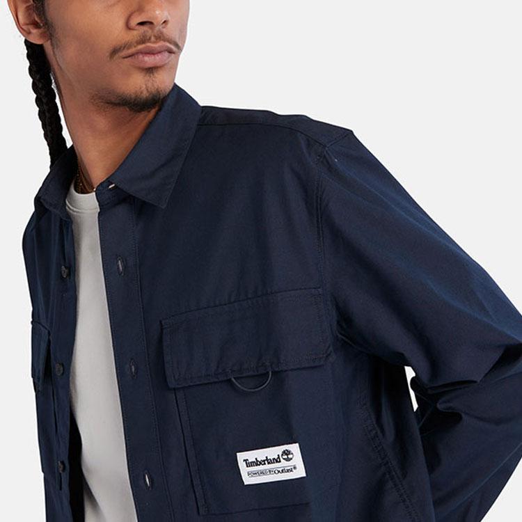 Timberland Однотонная однобортная рубашка с длинным рукавом и воротником-поло, мужские рубашки синего цвета A6RC9-433