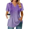 Женские футболки с коротким рукавом, плиссированные, с V-образным вырезом, с принтом, с воротником, летние топы, модные, деловые, повседневные, рабочие