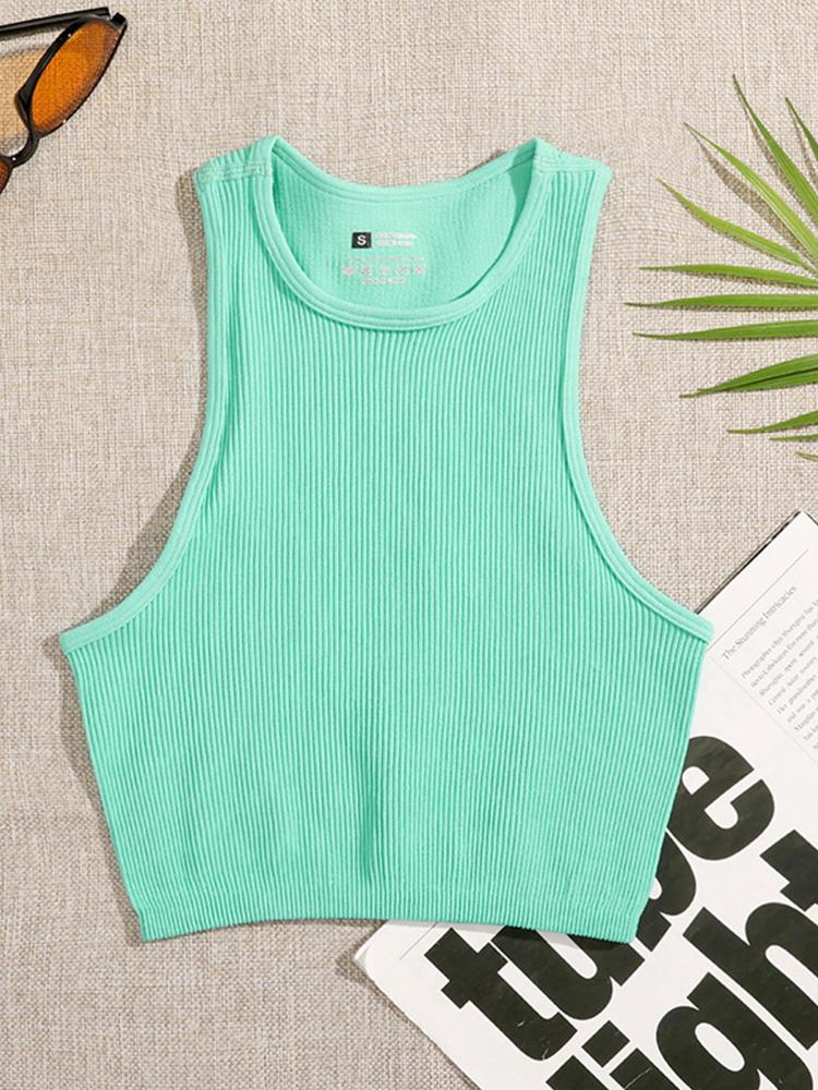 14 цветов, укороченный топ, женский однотонный базовый универсальный жилет, бесшовные летние эластичные вязаные в рубчик повседневные топы без рукавов с внутренним корсетом