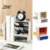 Desktop Makeup Brush Holder Pen Organizer with Retractable Bookends And Pegboard, Multi-Functional Angled School Supply Management Tray Holder,