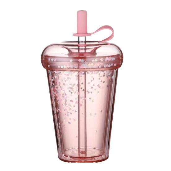 Герметичная чашка для холодного кофе, многоразовая прямая пипеточная чашка со встроенными соломинками, двухстенный изолированный стакан для холодного кофе, мультяшная чашка для питья