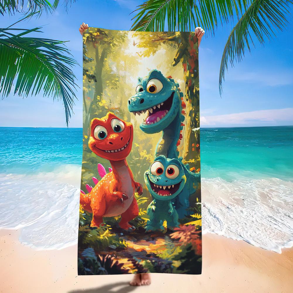 European And American Little Dinosaur Cartoon Beach Towel Digital Printing Factory Toy Printing Bath Towel Microfiber Children'S
