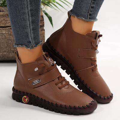 Коричневые ботильоны из искусственной кожи на плоской подошве для женщин, тренд 2024 года, высокие кроссовки на шнуровке, женская удобная повседневная обувь с мягкой подошвой, Botas Mujer