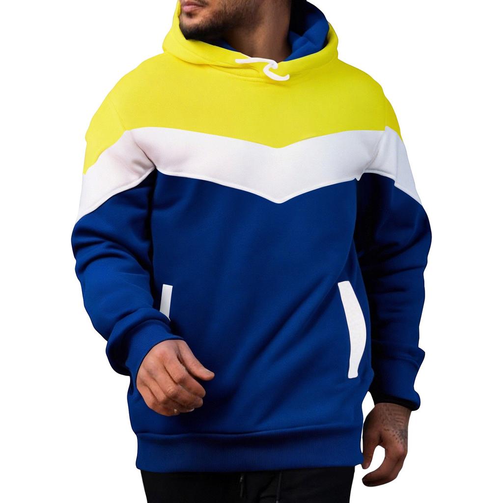 Мужская повседневная толстовка свободного кроя с цветными блоками, капюшоном на шнурке и большим карманом, спортивная толстовка