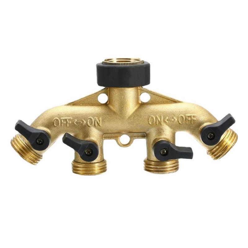 4 Way Brass Hose Splitter Adapter With Separate Valves For Outdoor Garden Faucet For Multi Hose Connection High Flow Design
