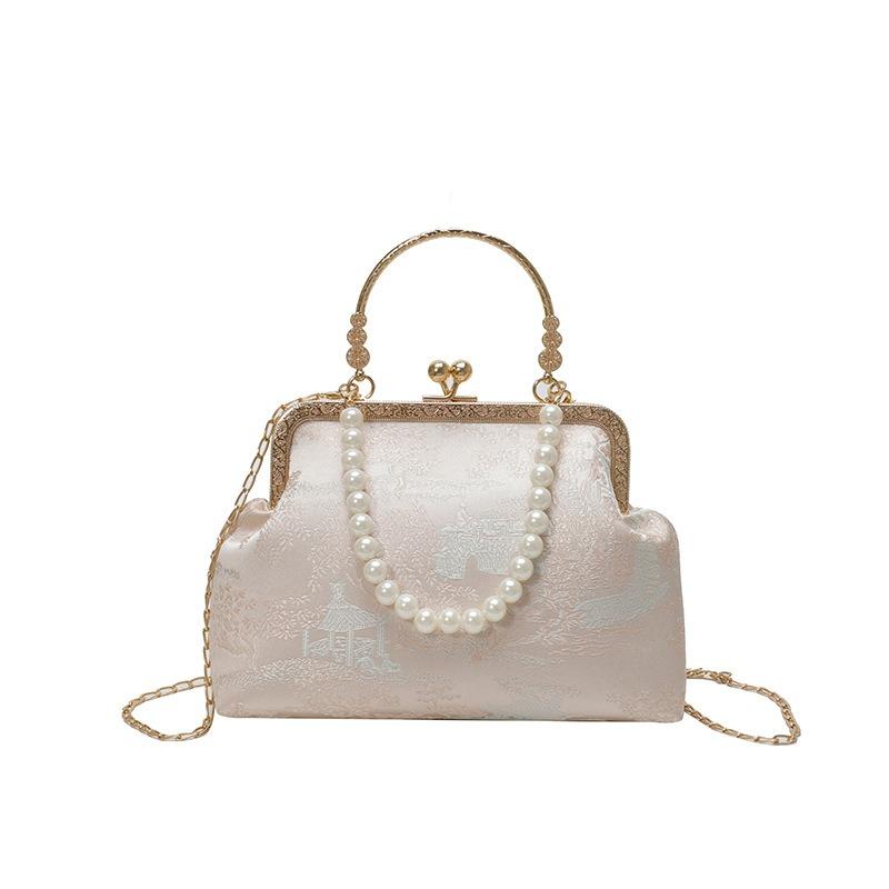 Вышитая сумка женская новая сумка-мессенджер на жемчужной цепочке нишевая портативная золотая сумка