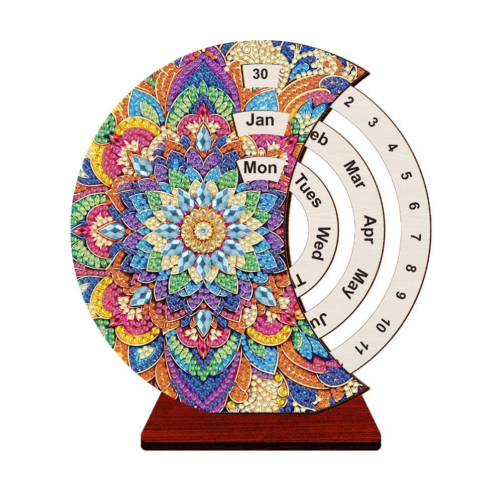 Wooden Diamond Art Perpetual Calendar Kits DIY Diamond Painting Calendar  For Adults