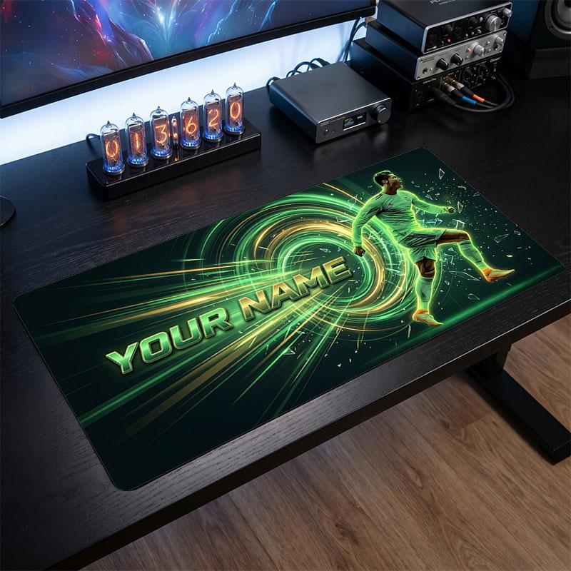 Cristiano Ronaldo Custom Large Mouse Pad, Personalized Name Text Print, Football Logo Non‑Slip Desk Mat Gaming Gift