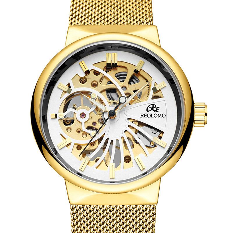 Мужские механические часы GUCAMEL, модная сетка с мужскими механическими часами с полым корпусом