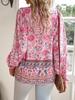 Bohemian Rayon Print Lace-up Long Sleeve Top for Women - 2025 Spring/Summer Collection