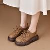 Retro Hollow Out Single Shoe Women's 2024 Autumn New Roman Thick Sole Versatile Lace Up Small Leather Shoes Zapatos De Mujer