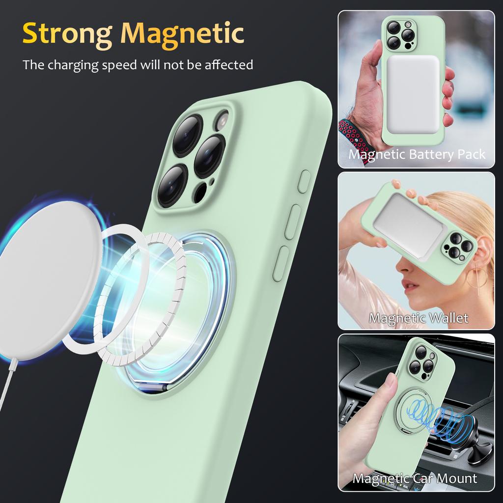 For iPhone 16 Pro Max Case Compatible with MagSafe Rotating Metal Kickstand PC + Silicone Phone Cover