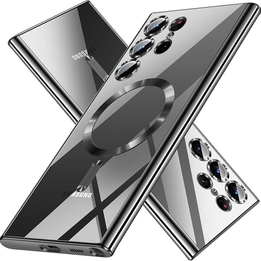 Роскошный Силиконовый Чехол С Блестками и Покрытием Для Samsung Galaxy S25 Edge S24 S23 S21 Fe S22 Ultra Plus Магнитный Magsafe Мягкий Прозрачный Чехол