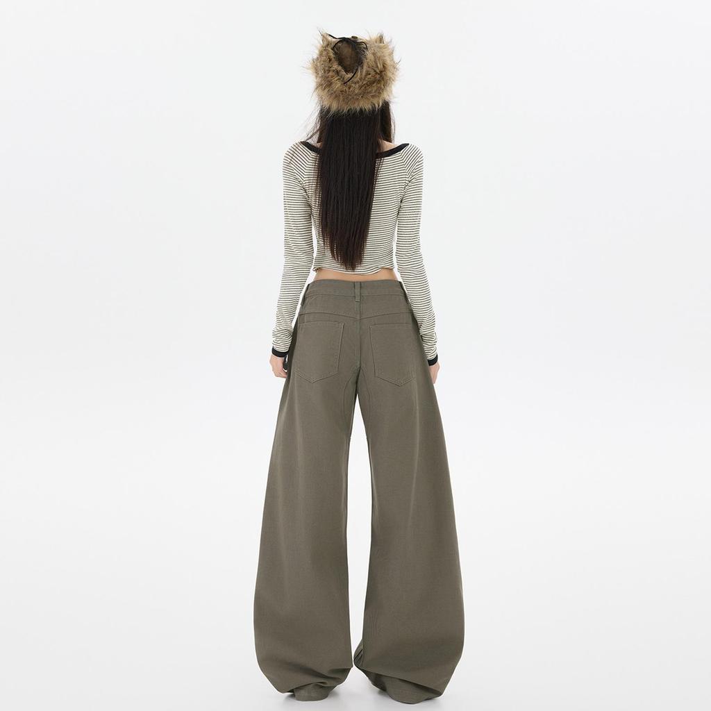 2025 Осень/Зима Американские Ретро Широкие Джинсы в Пол Свободного Кроя, Подчеркивающие Фигуру, с Карманами