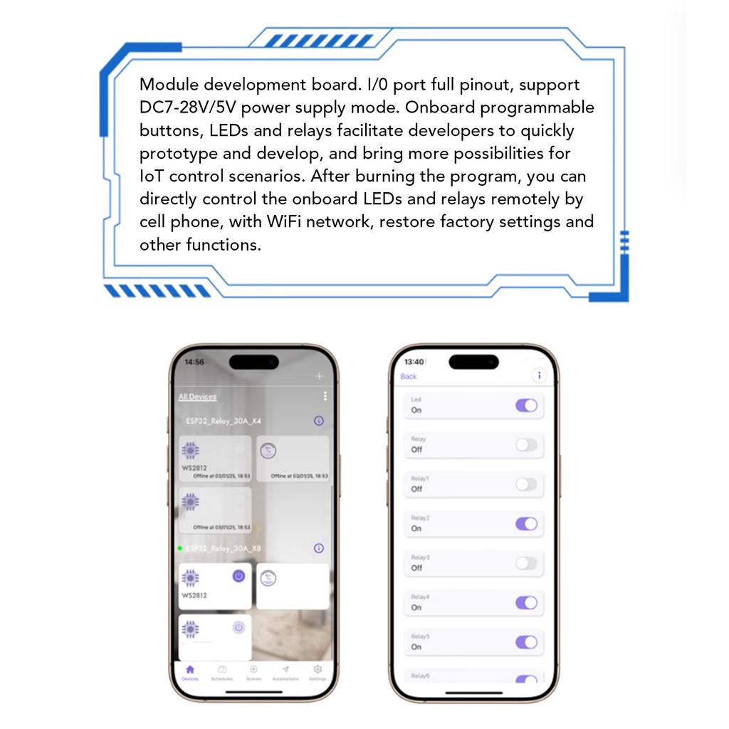 WIFI Bluetooth Relay Board DC7-28/5V Power Supply 8 Channel for ESP32 Relay Board Development Board for ESP32 Development Board