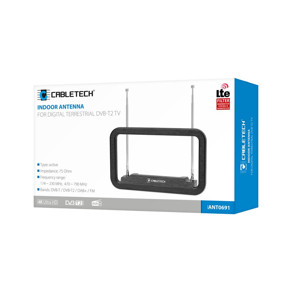 Cabletech DVB-T2 ТВ DAB+ FM комнатная антенна LTE фильтр комнатная активная