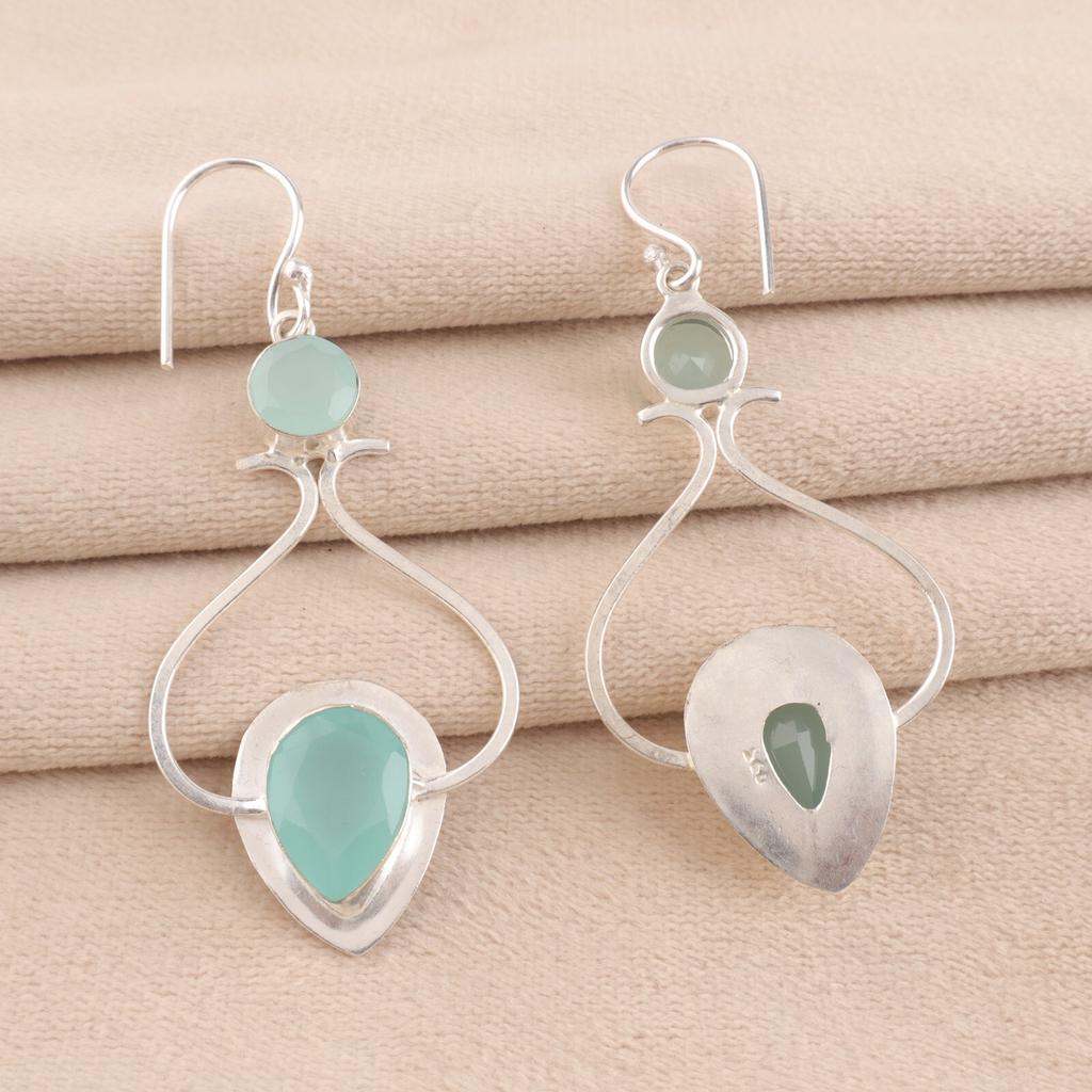 Натуральный аквахалцедон, драгоценный камень, 925 стерлинговое серебро, ручная работа, серьги-крючки 2,07" EE-170-21