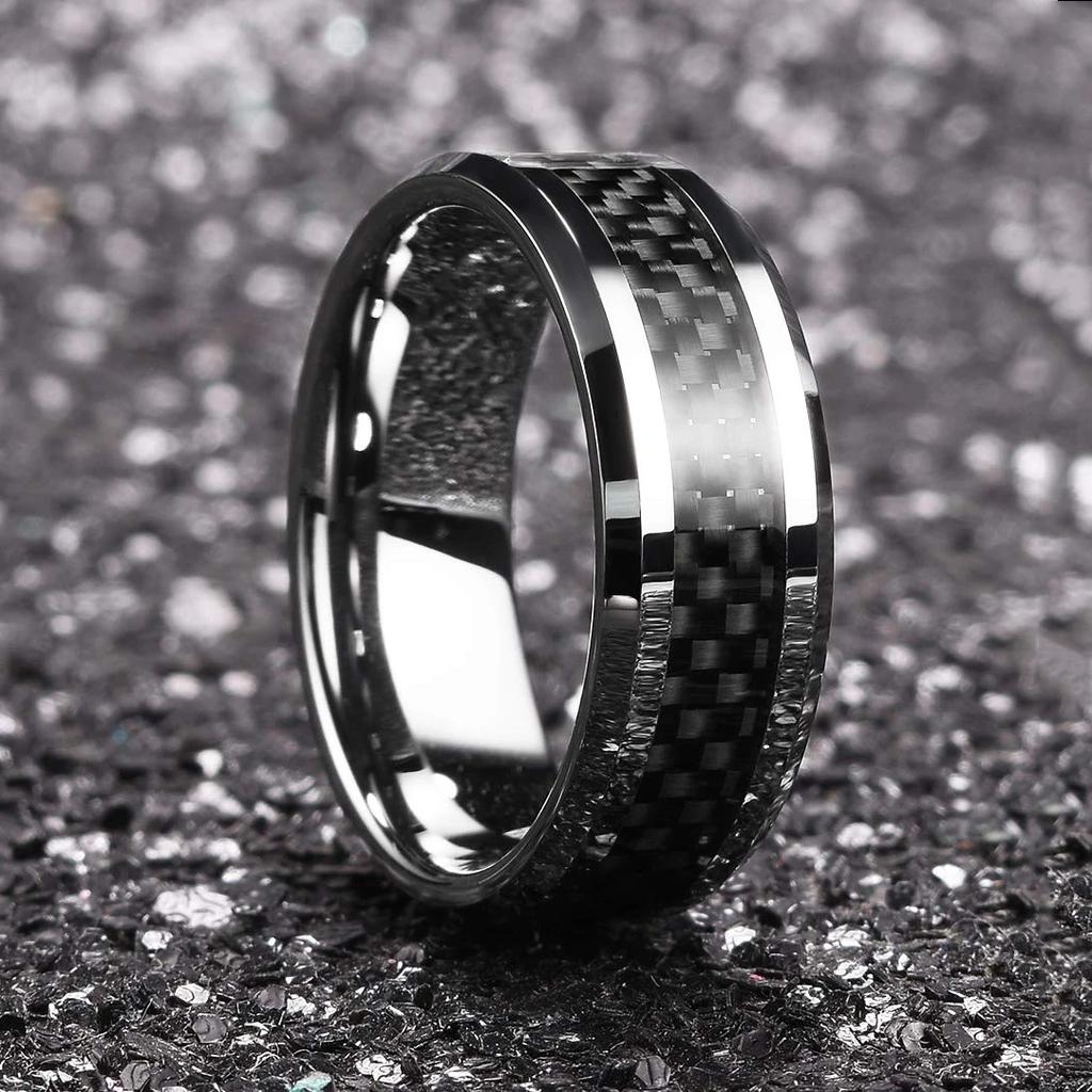 Vintage CopperColor Titanium Stainless Steel Rings for Men Black Carbon Fiber Ring Wedding Jewelry Christmas Gift Accessories