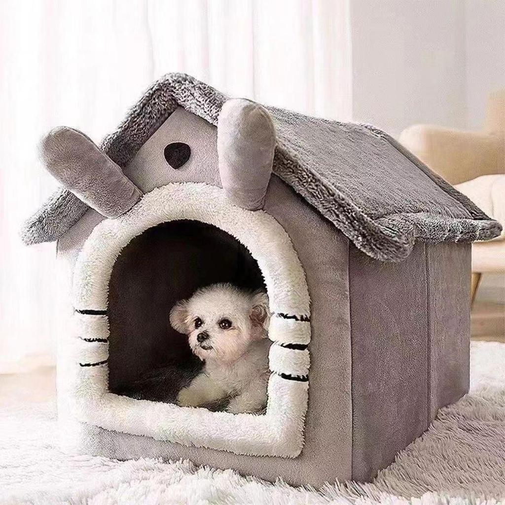 Cat Cave Bed ,Pet House ,Light Grey Removable Cushion Indoor Small Pets Tent Dog Plush for