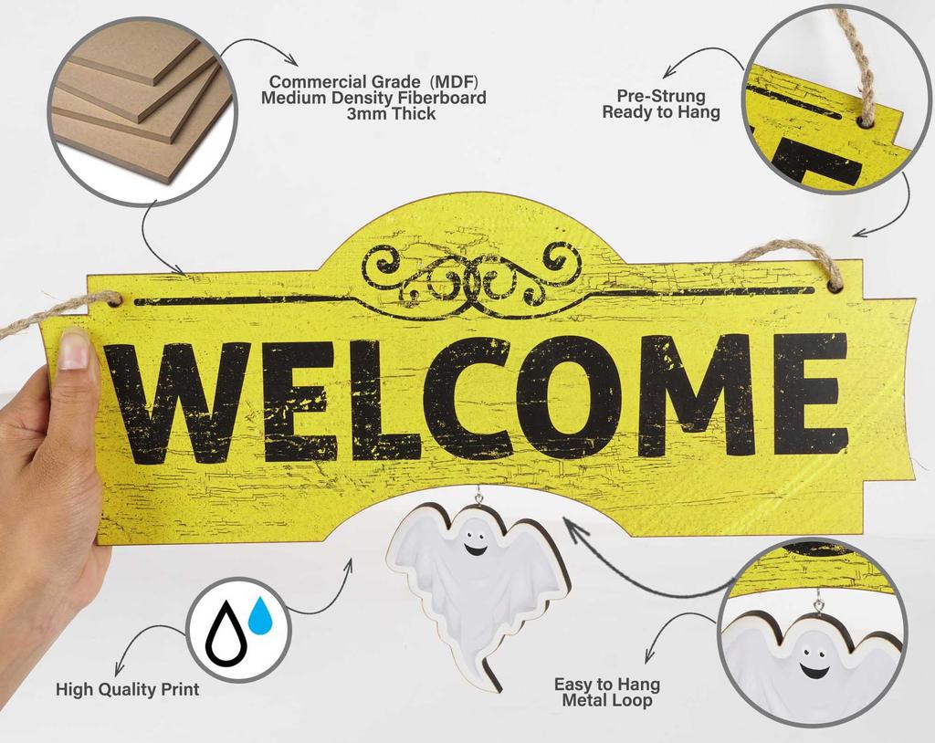 Inkdotpot Welcome Sign Front Door Decorations Hanging Rustic Wood Seasonal Holiday Ornaments Housewarming GiftWall Hanging 15" Inches